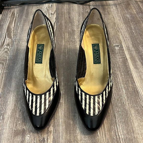 Vintage Gucci Classic Striped Woven Leather Pumps Size 36.5 - Picture 2 of 11
